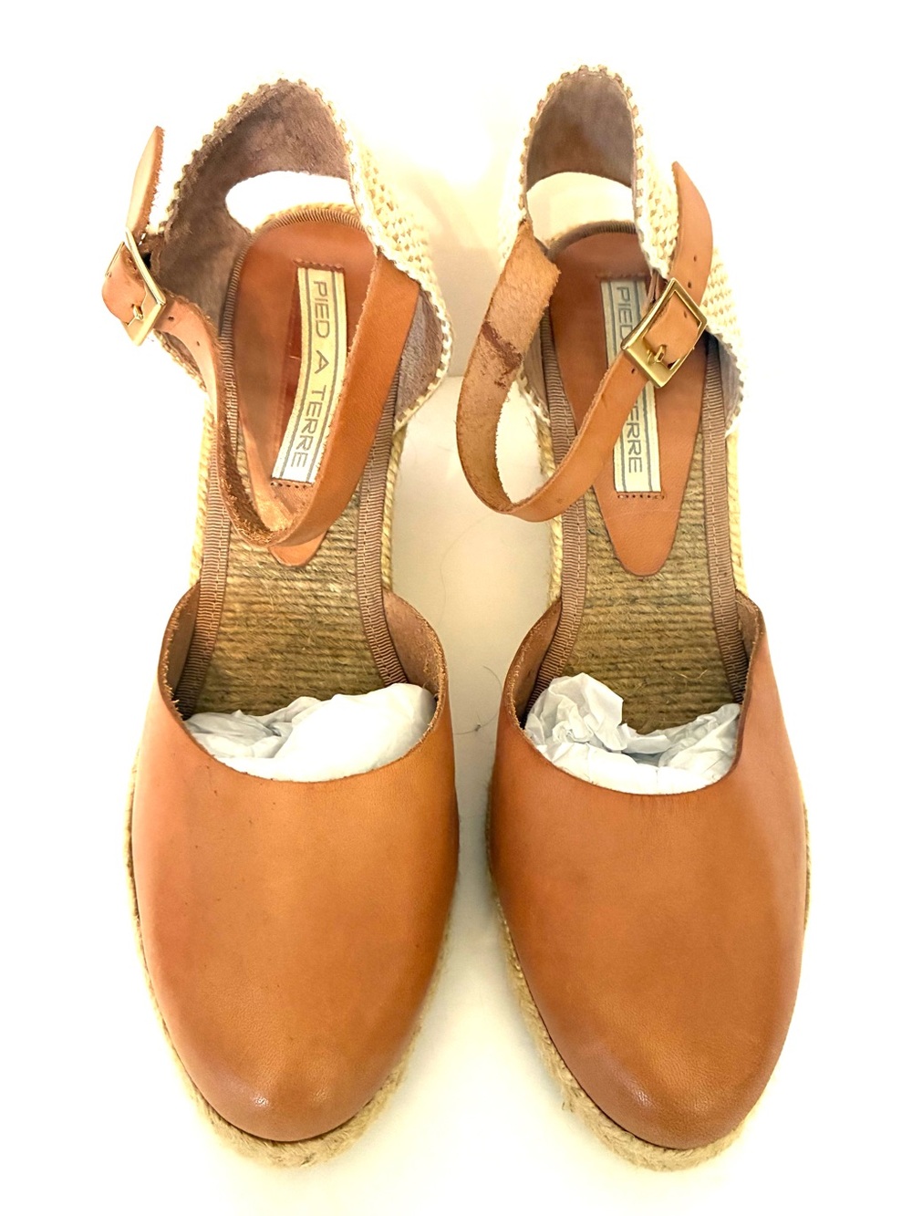 Pied A Terre Leather Espadrille Wedge Sandals Heels Kate Middleton size 40 9